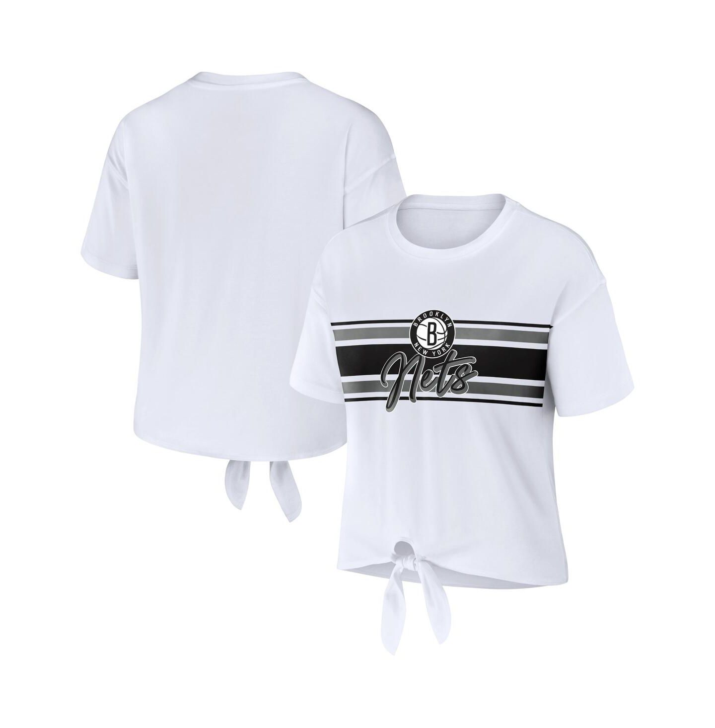 Женская футболка WEAR by Erin Andrews White Brooklyn Nets Tie-Front — фото 1