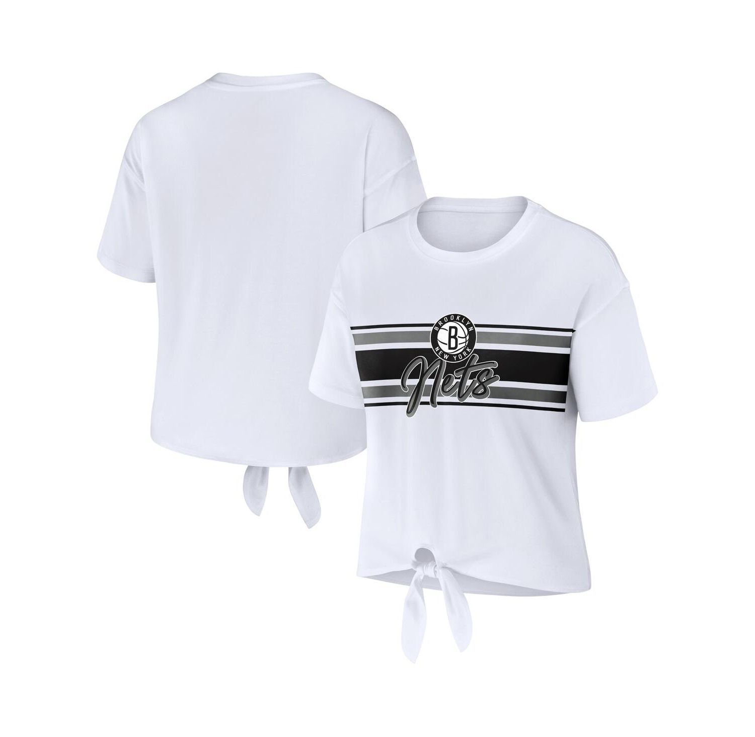 Women's White Brooklyn Nets Tie-Front T-shirt