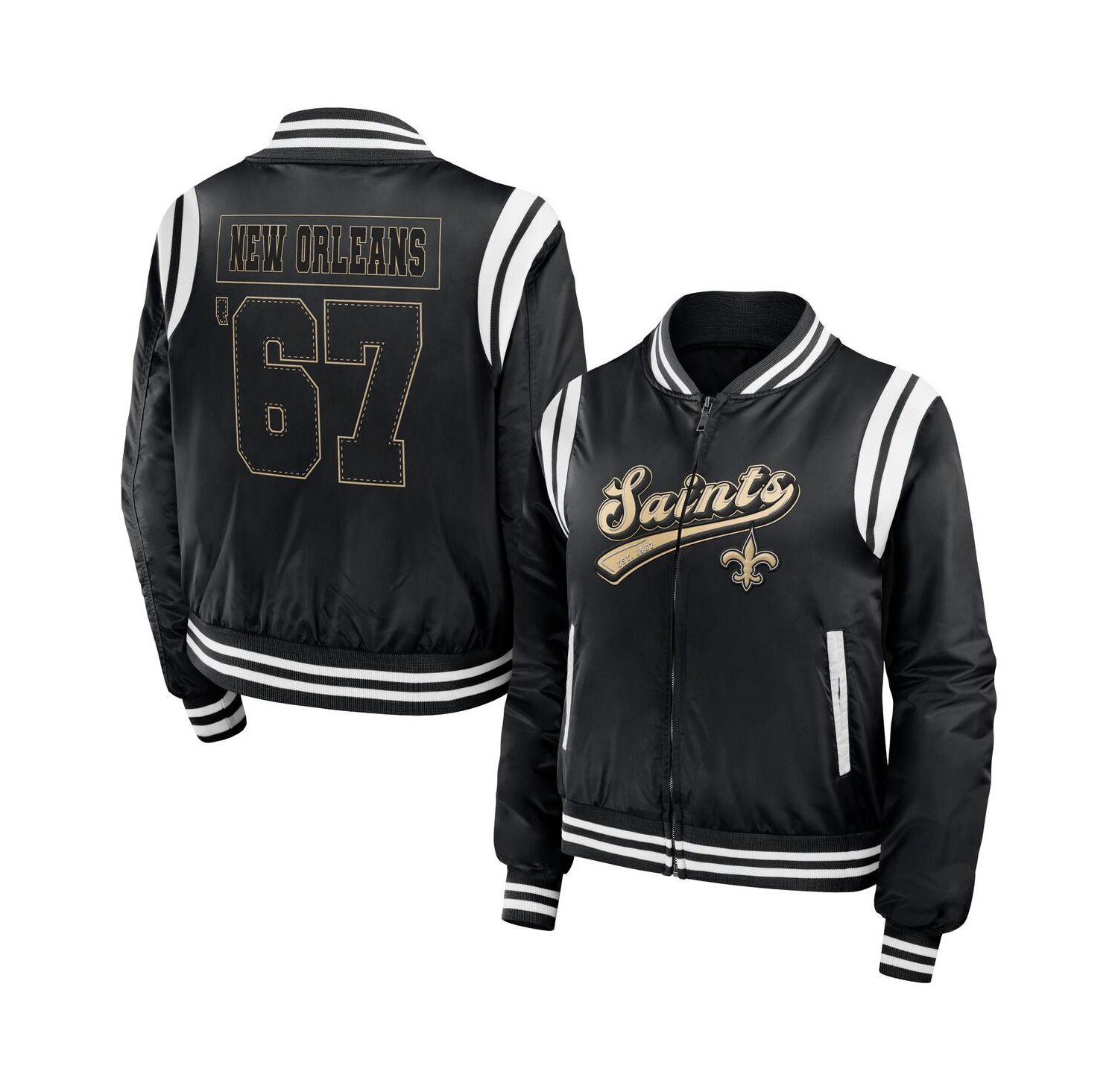 Women's Black New Orleans Saints Bomber Full-Zip Jacket