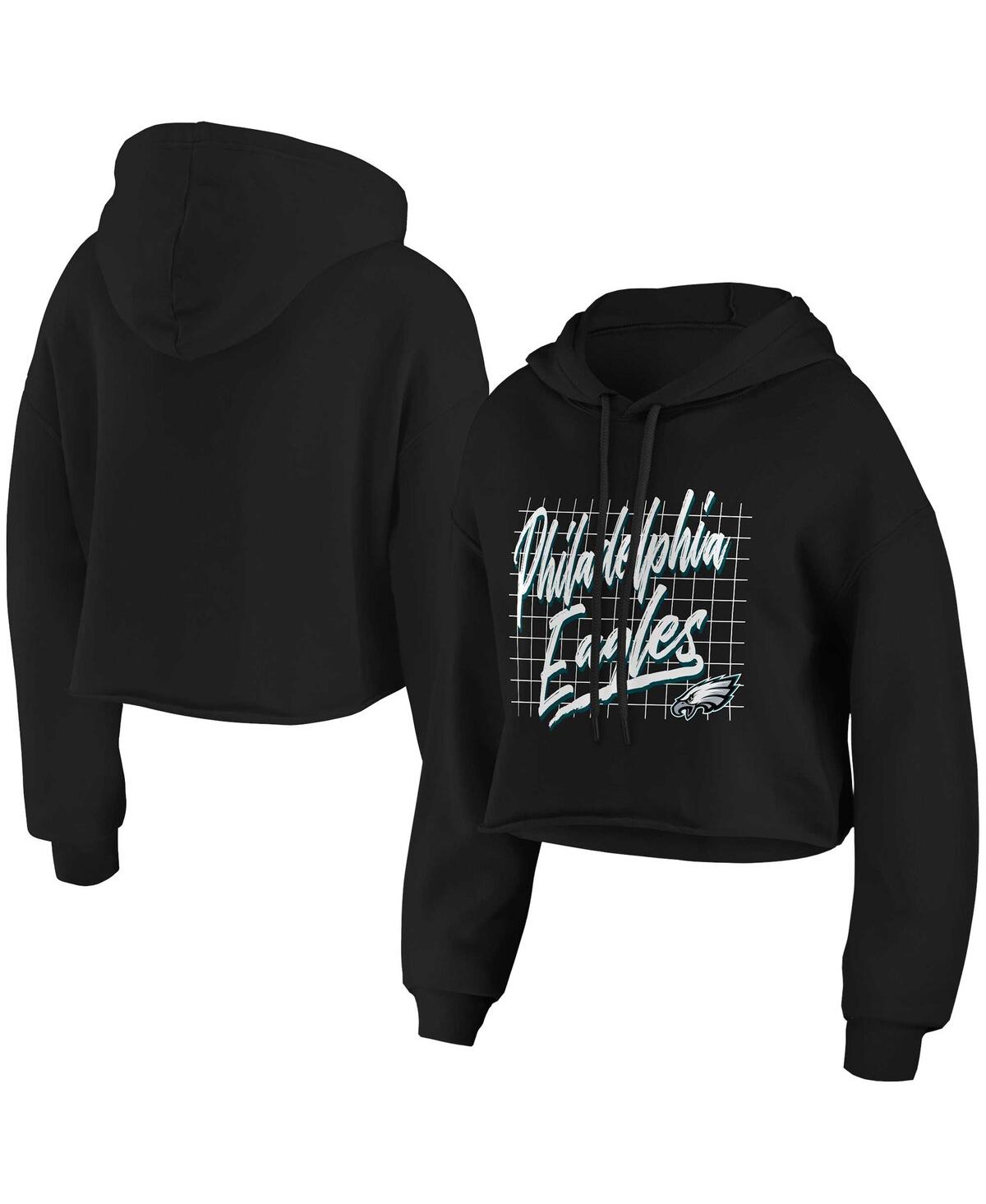 Wear By Erin Andrews Women's  Black Philadelphia Eagles Domestic Cropped Pullover Hoodie In Black
