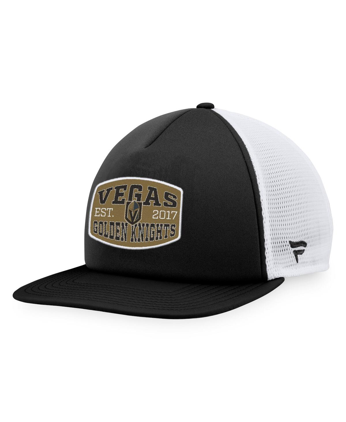 Fanatics Branded Black/white Vegas Golden Knights Foam Front Patch Trucker Snapback Hat In Black,white