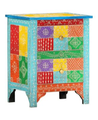 Hand Painted Bedside Cabinet 15.7"x11.8"x19.7" Solid Mango Wood