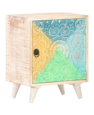 Carved Bedside Cabinet 15.7"x11.8"x19.7" Solid Acacia Wood