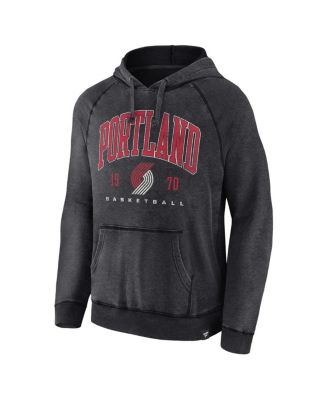 Men's Heather Charcoal Distressed Portland Trail Blazers Foul Trouble Snow Wash Raglan Pullover Hoodie