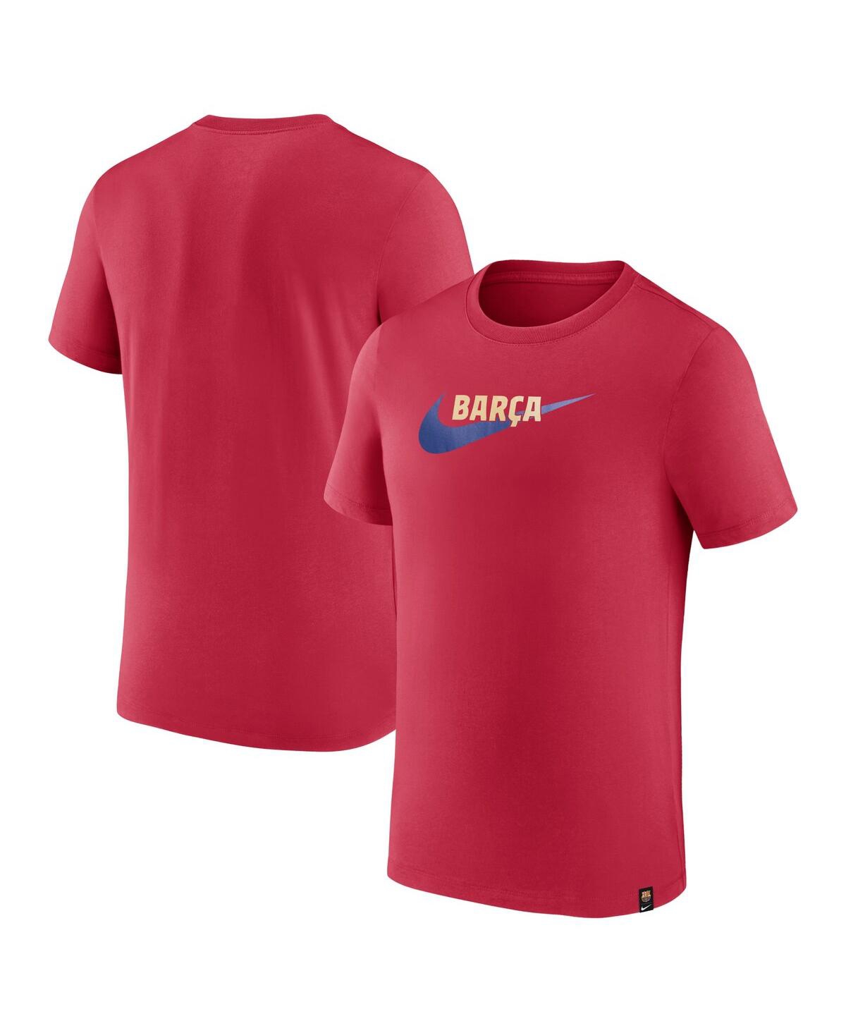 Shop Nike Men's  Red Barcelona Drac Pack Swoosh T-shirt