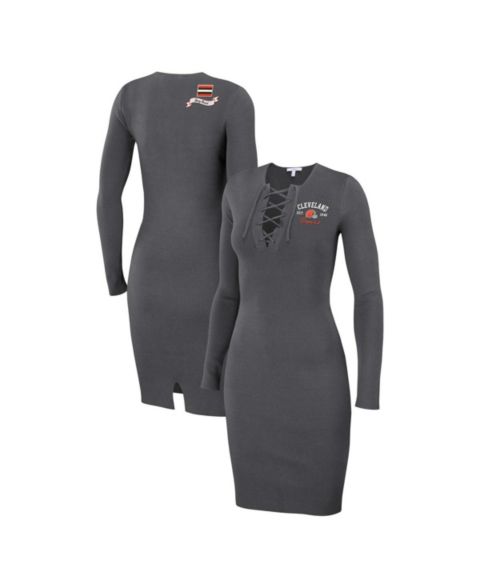 Женское платье WEAR by Erin Andrews Charcoal Cleveland Browns Lace Up Long Sleeve