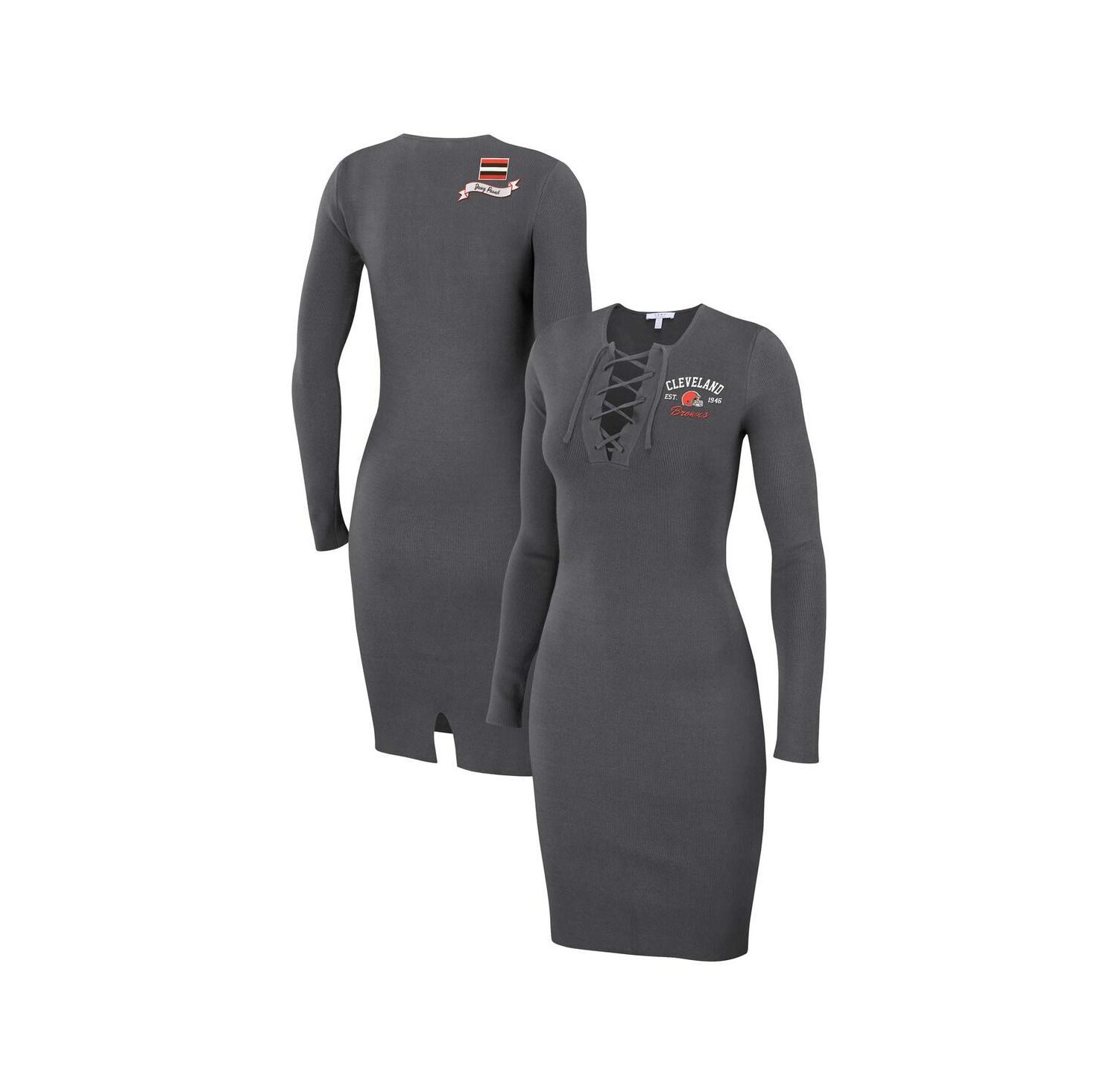 Women's Charcoal Cleveland Browns Lace Up Long Sleeve Dress