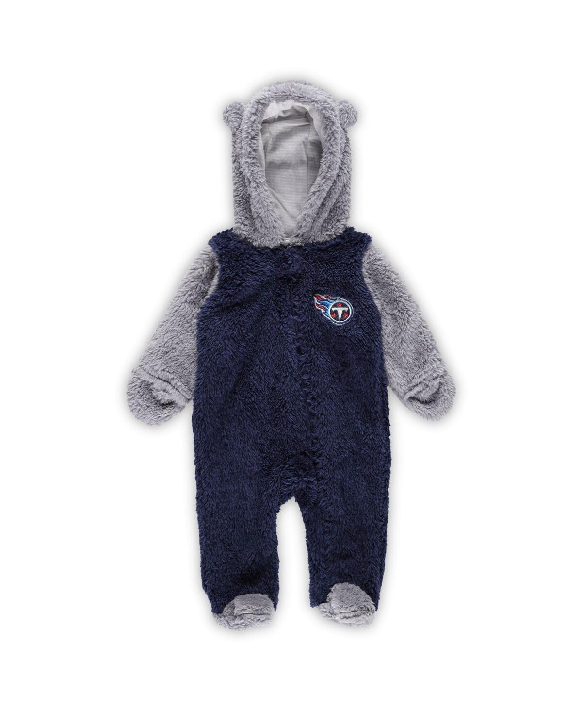 Outerstuff Baby Boys And Girls Navy, Gray Tennessee Titans Game Nap Teddy Fleece Bunting Full-zip Sleeper In Navy,gray