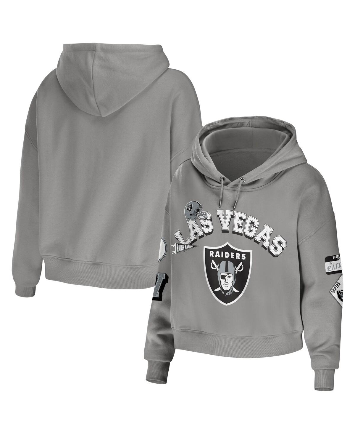 Shop Wear By Erin Andrews Women's  Gray Las Vegas Raiders Plus Size Modest Cropped Pullover Hoodie