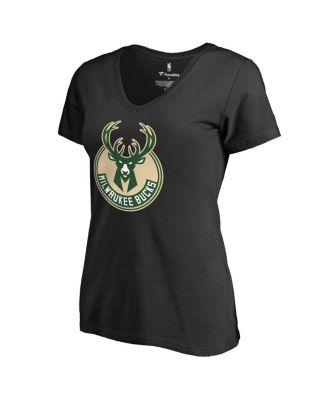 Women's Black Milwaukee Bucks Primary Logo V-Neck T-shirt