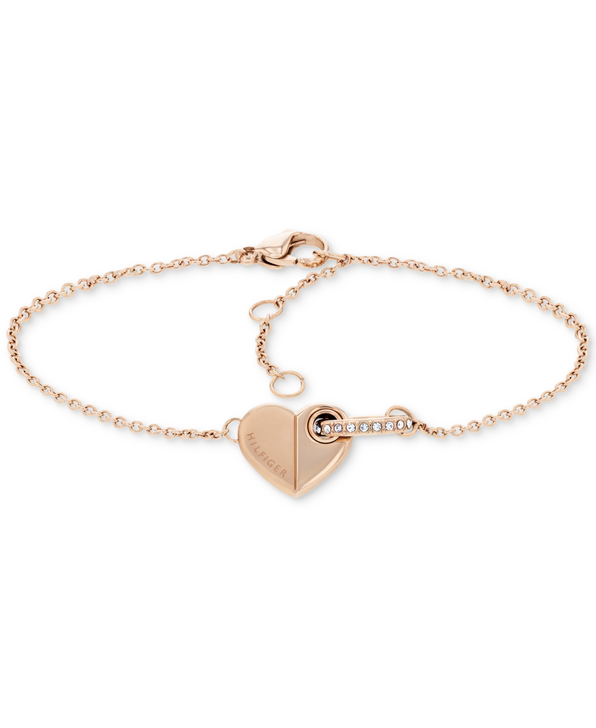 Pave Ring & Heart Link Bracelet - Carnation