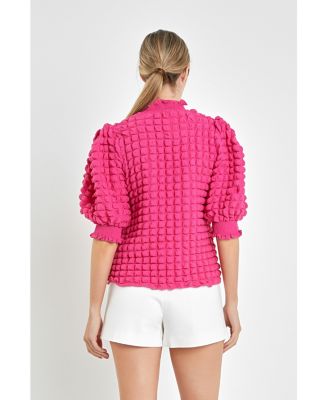 Women's Textured Mock Neck Short Sleeve Blouse