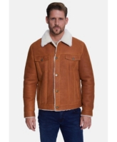 Men's Shearling Casual Jacket, Washed Whiskey with White Wool - Whiskey