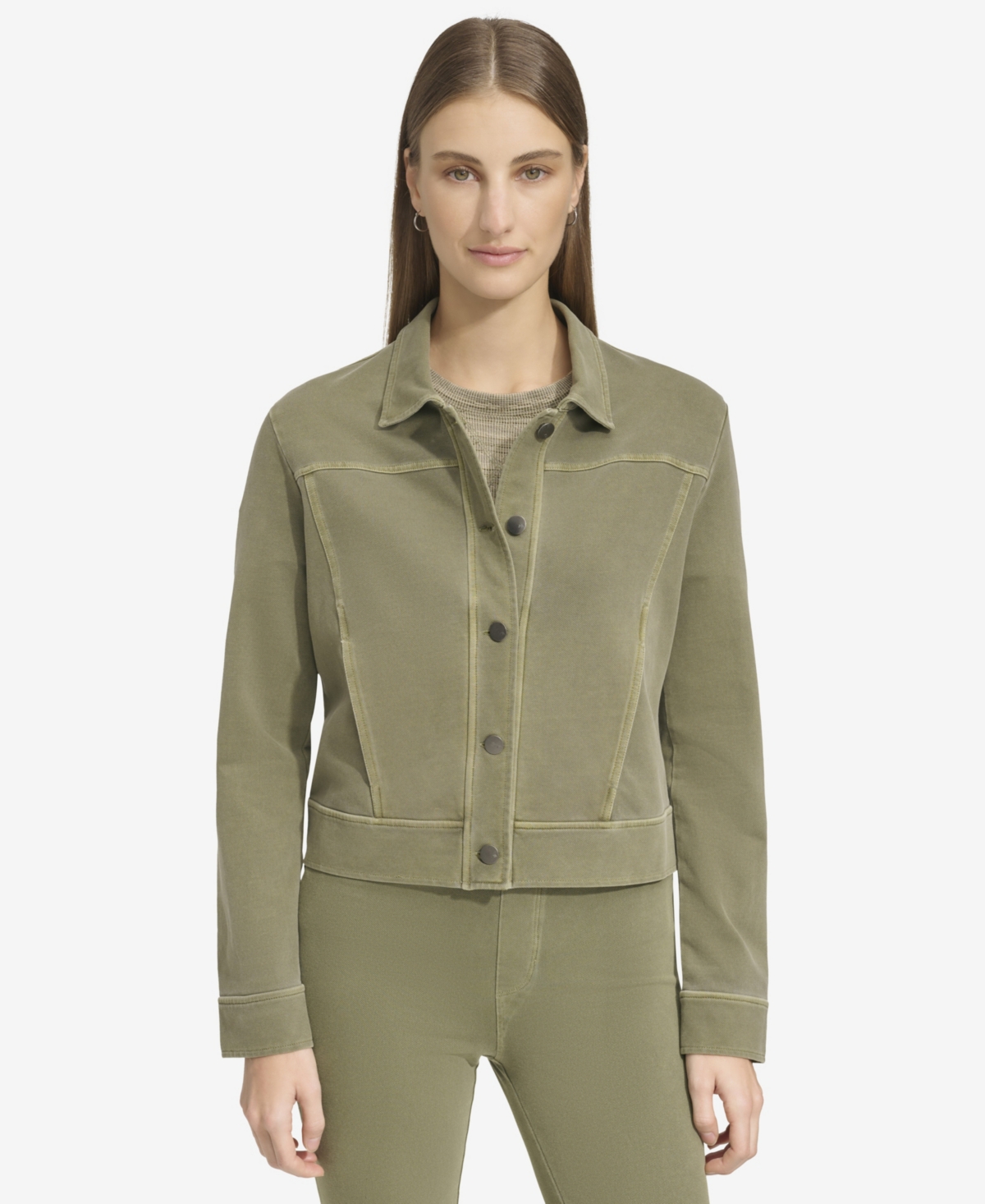 Women's Soft Stretch Twill Button Front Jacket - Forest green