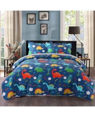 100% Cotton Kids Quilt Dinosaur Bedspread Set for Teens Girls Bedding - Twin