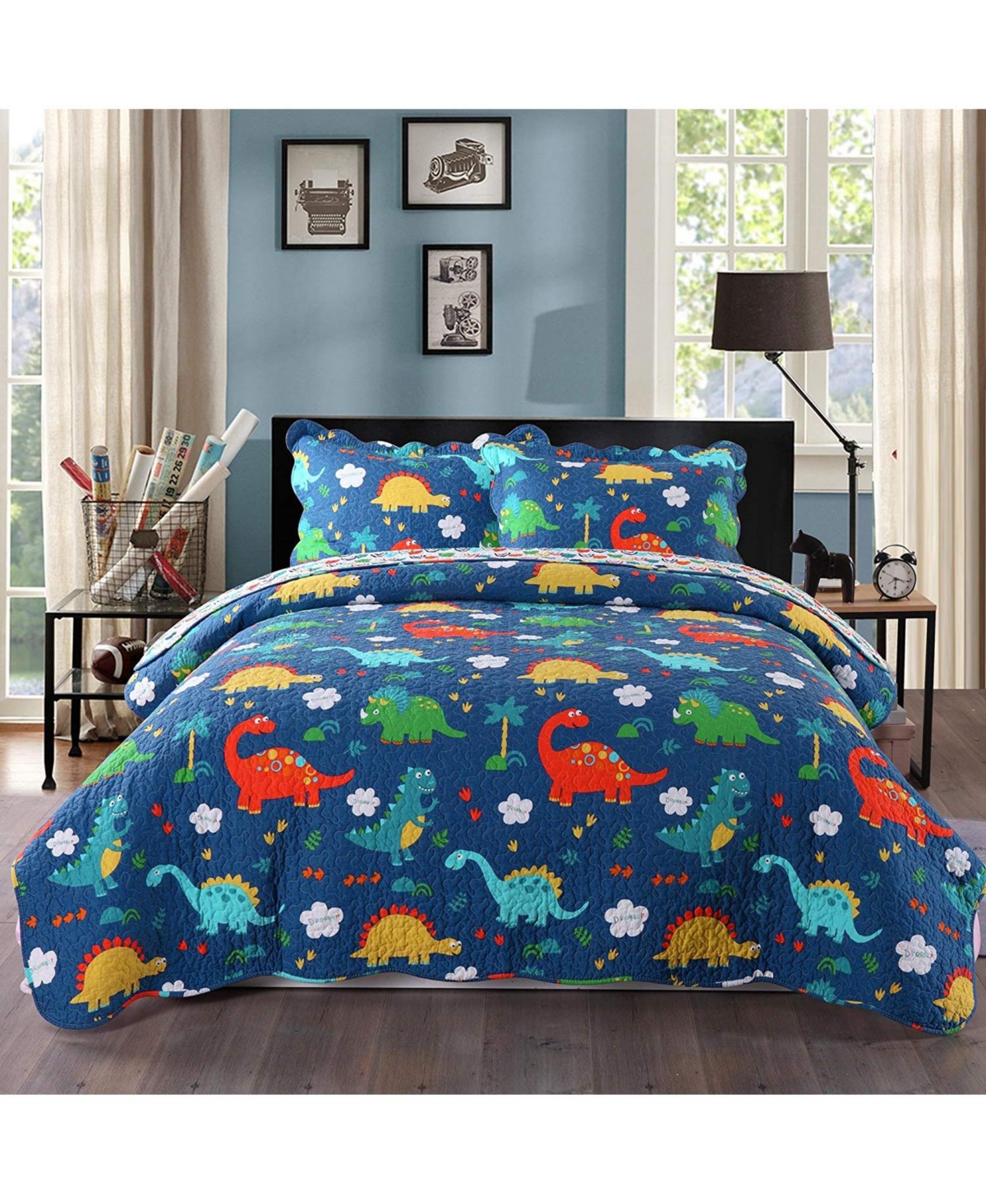 MarCielo 100% Cotton Kids Quilt Dinosaur Bedspread Set for Teens Girls Bedding -