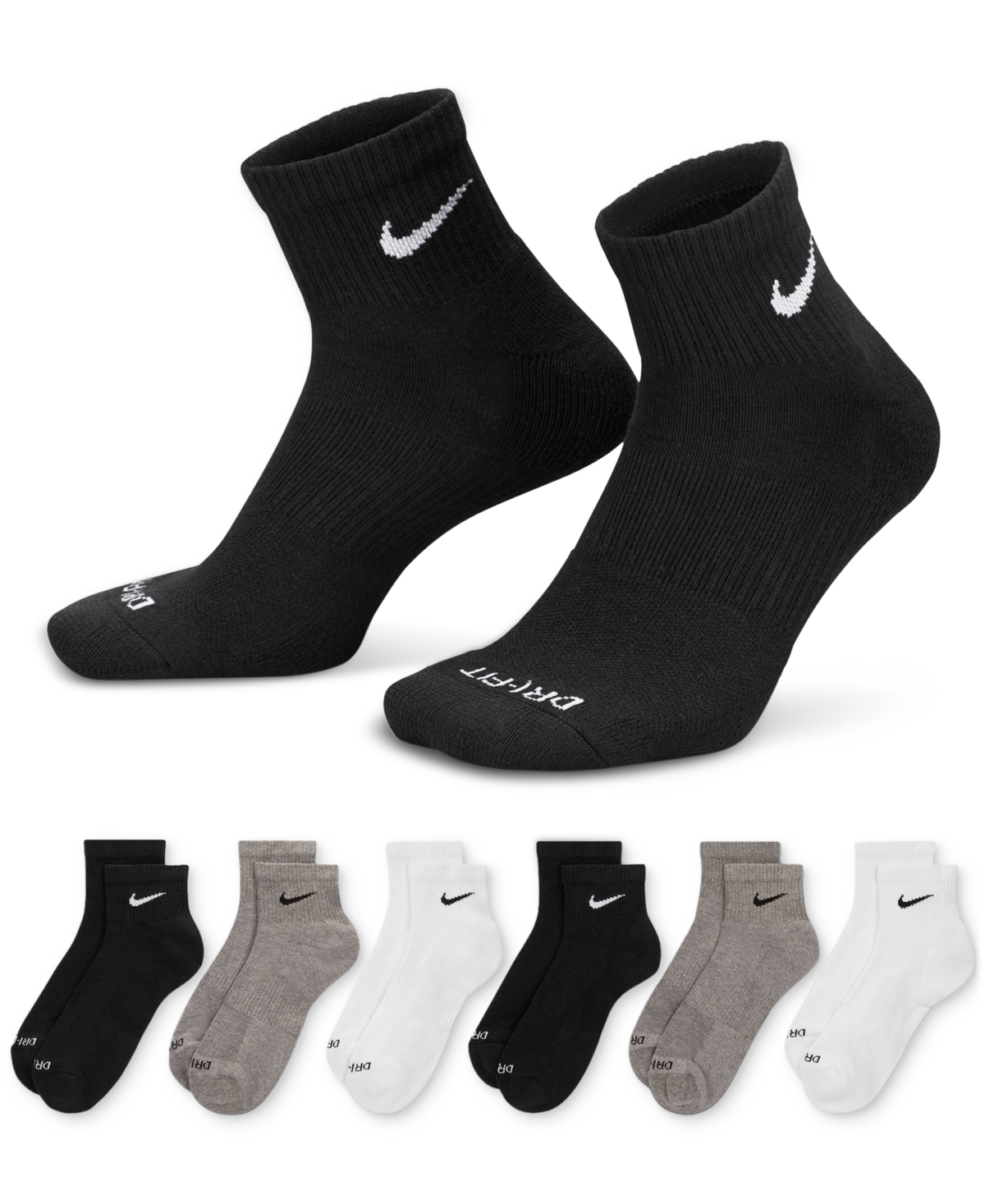 Shop Nike Men's 6-pk. Dri-fit Quarter Socks In Multi Black