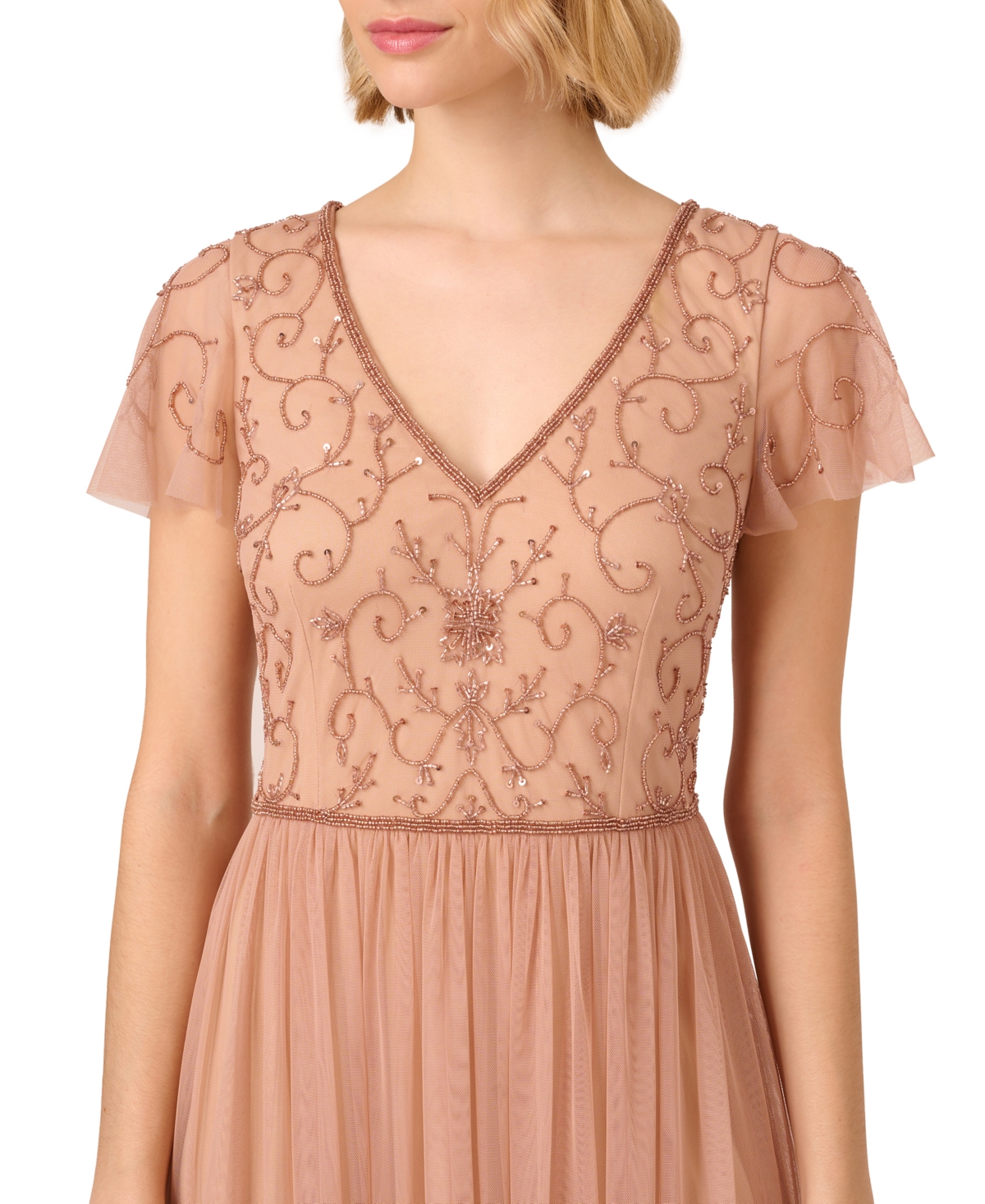 Shop Adrianna Papell Women's Bead Embellished V-neck Gown In Rose Gold