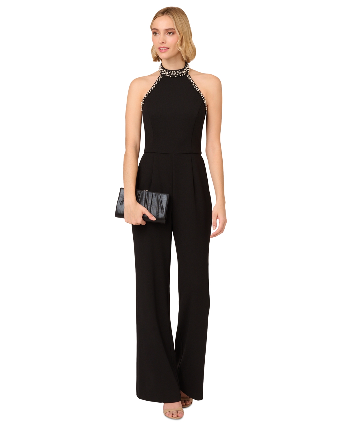 Adrianna Papell Women's Embellished Wide-leg Jumpsuit In Black