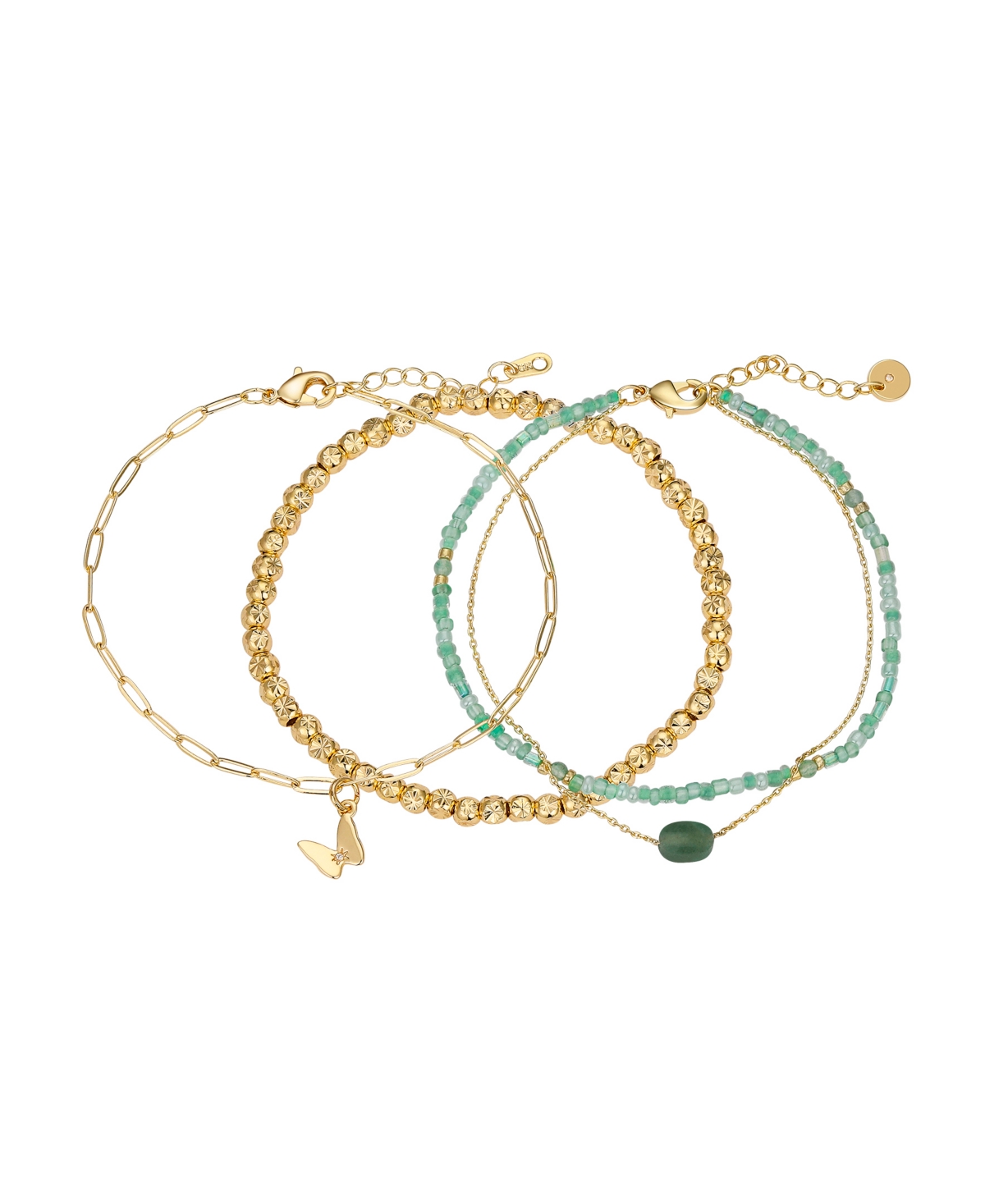 Green Aventurine and Cubic Zirconia Butterfly Bracelet Set - Gold