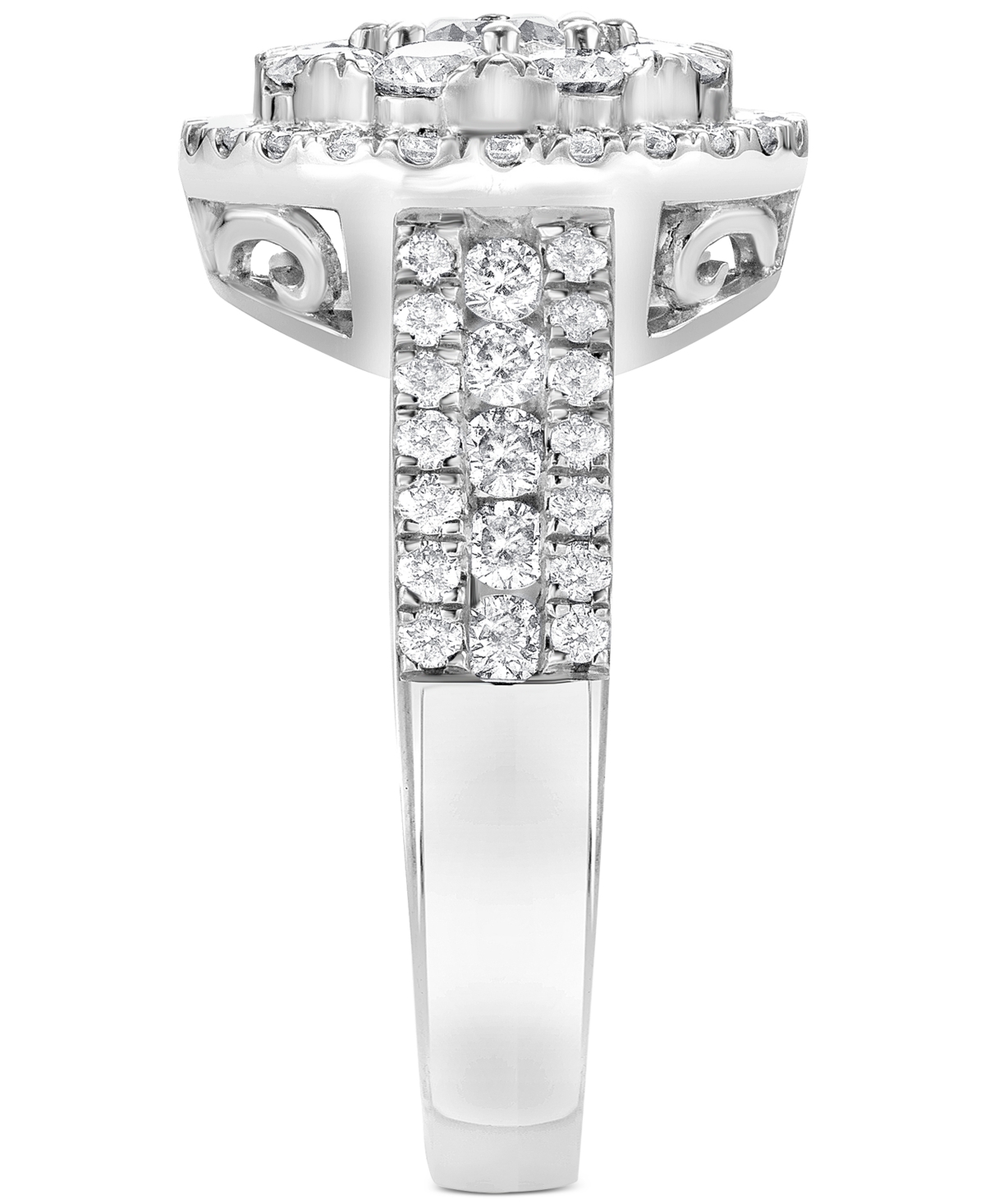 Shop Macy's Diamond Halo Cluster Engagement Ring (1-1/2 Ct. T.w.) In 14k White Gold