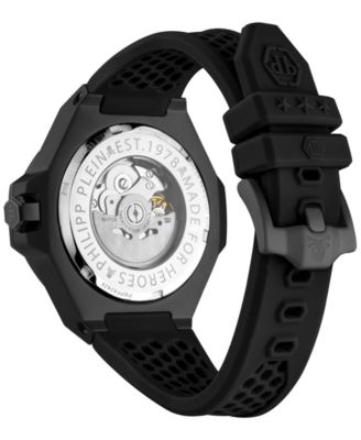 Men's Automatic Skeleton Royal Black Silicone Strap Watch 46mm