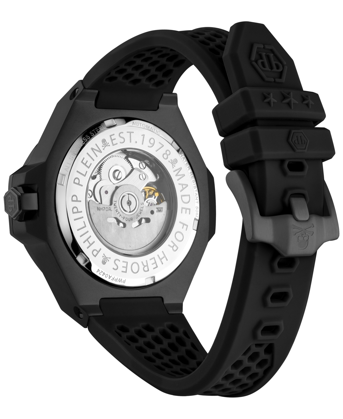Shop Philipp Plein Men's Automatic Skeleton Royal Black Silicone Strap Watch 46mm