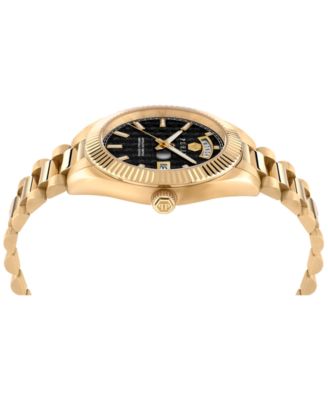Men's Date Superlative Gold Ion Plated Stainless Steel Bracelet Watch 42mm