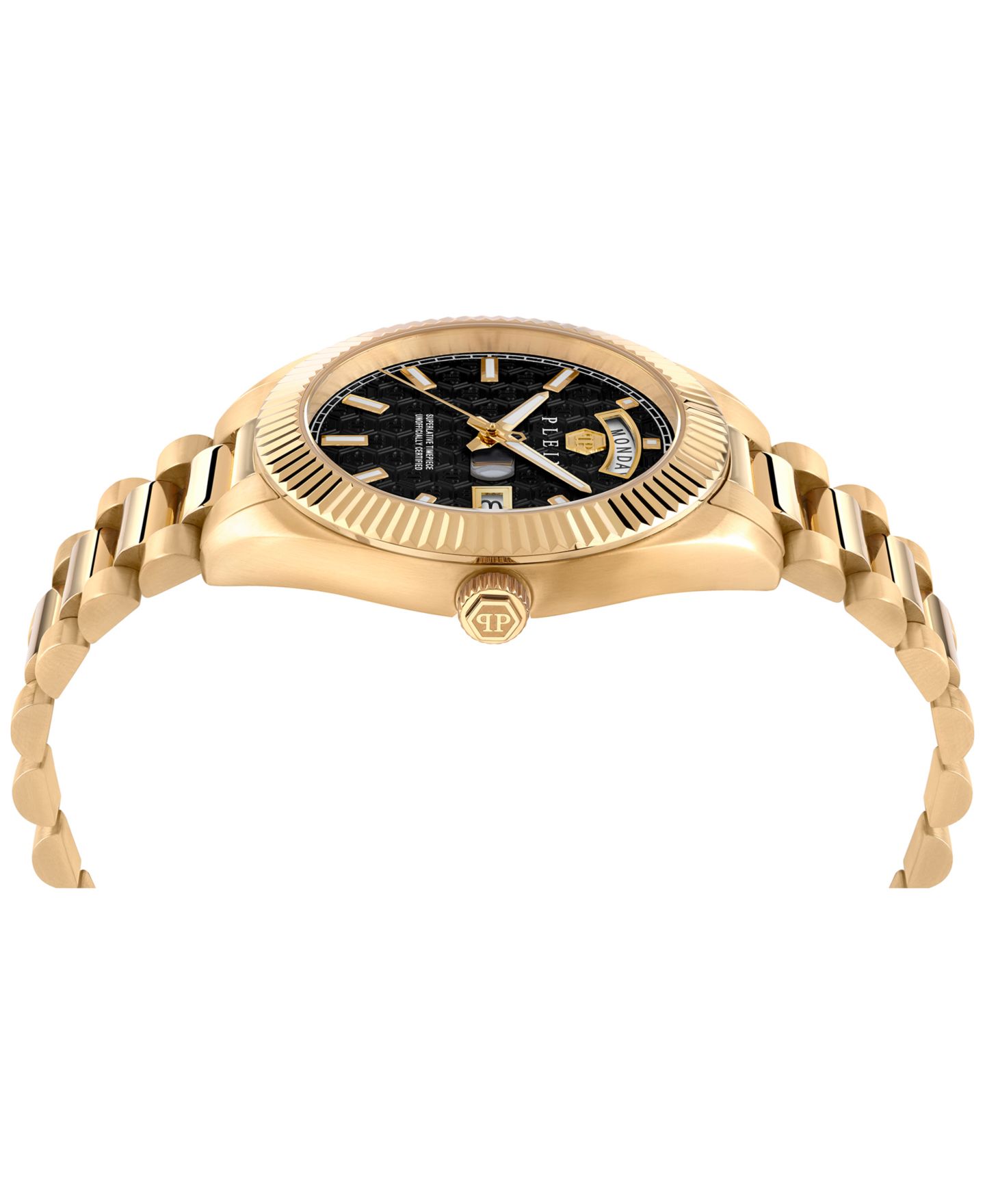 Мужские часы Philipp Plein Date Superlative Gold Ion Plated Stainless Steel Bracelet Watch 42mm — фото 2