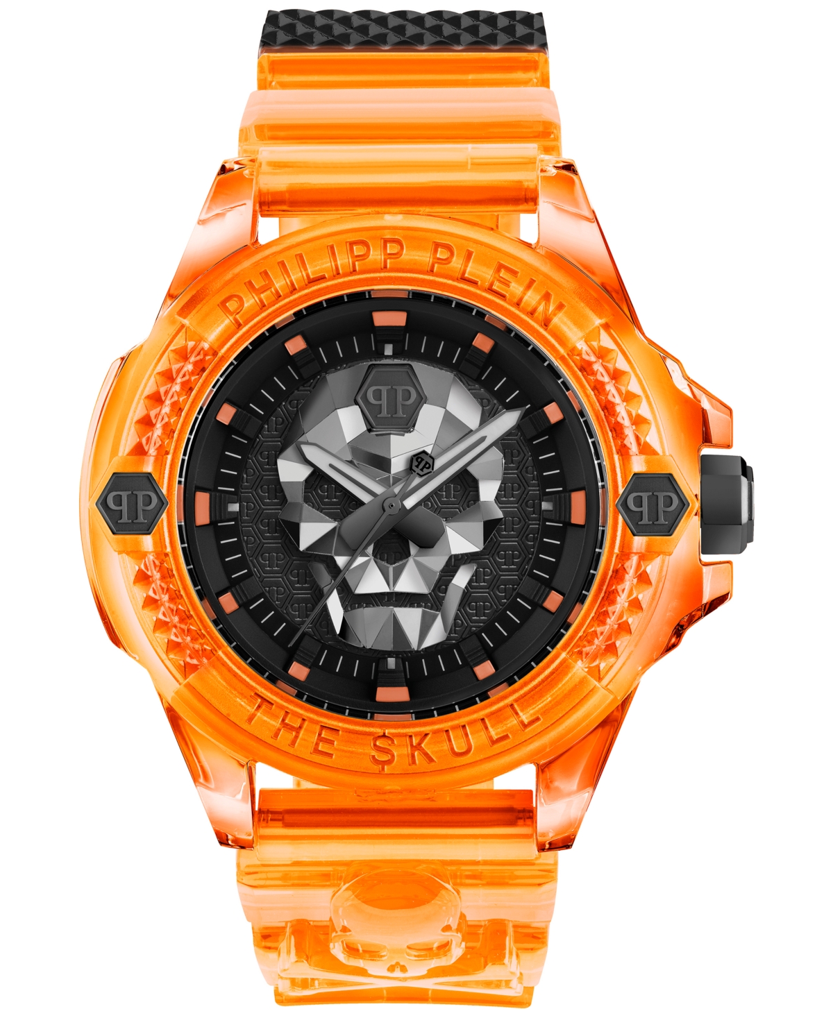 Philipp Plein Unisex The Skull Scuba Duba Orange Silicone Strap Watch 44mm
