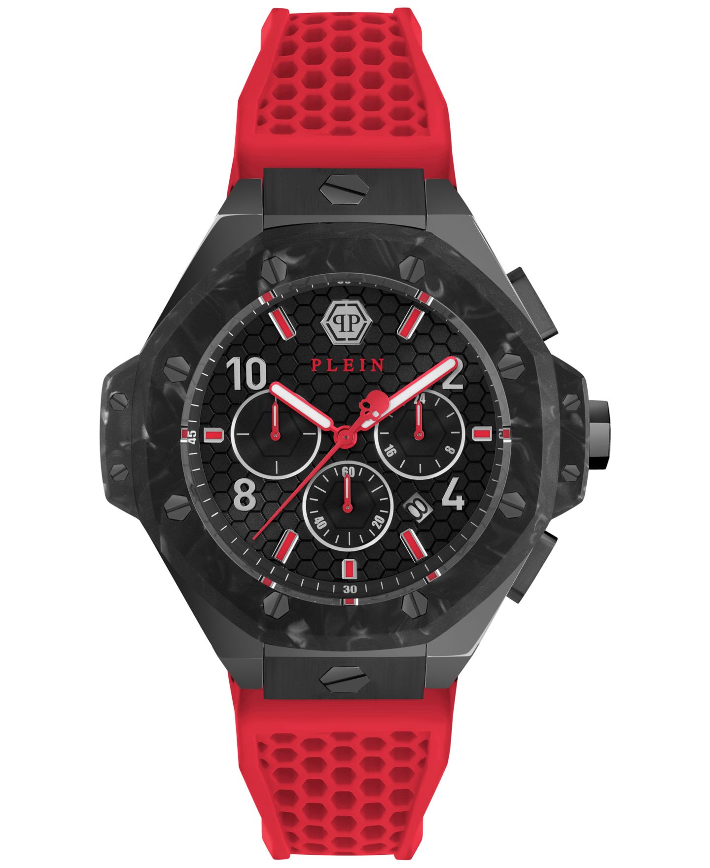 Мужские часы Philipp Plein Chronograph Red Silicone Strap Watch 46mm — фото 1