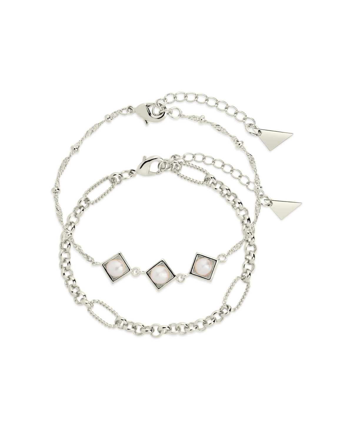 Sterling Forever Gold-Tone orTone Reine Bracelet Set With Freshwater Pearls - Silver