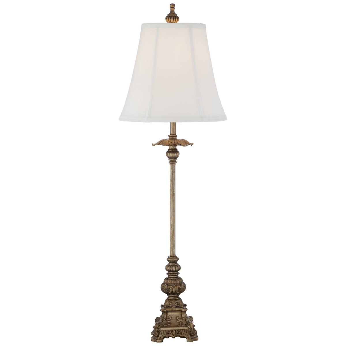 Juliette Traditional French Country Style Buffet Table Lamps Tall Skinny Set of 2 AntiqueOrnate Base White Fabric Bell Shade Decor for Liv