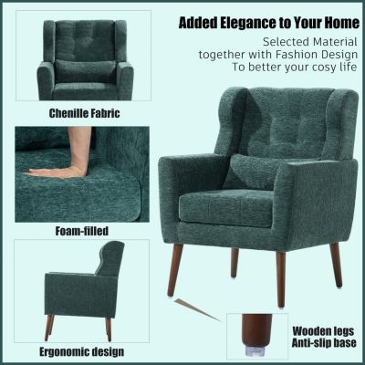 Streamdale Mid Century Modern Armchair in Blackish Green Chenille Fabric
