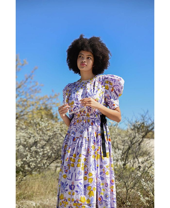 Jessie Zhao New York Purple Floral Cotton Midi Dress - Macy's