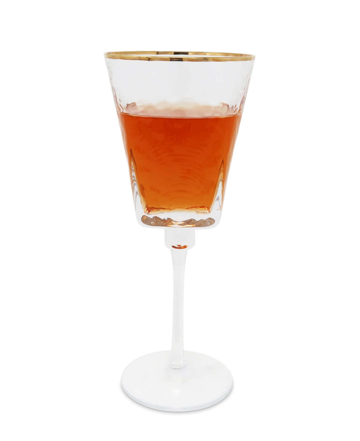Vivience Square Shaped Rim Hammered Wine Glasses, Set Of 6 In Clear,gold