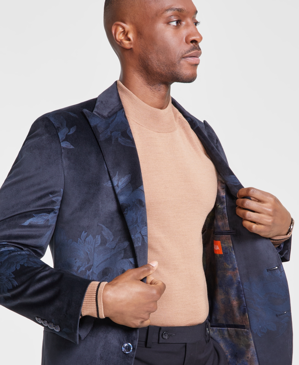 Tallia Men's Slim-Fit Floral Velvet Sport Coat -blue