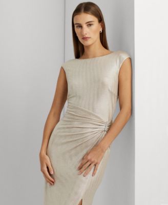 Lauren Ralph Lauren Metallic Sleeveless Side-Slit Gown - Macy's