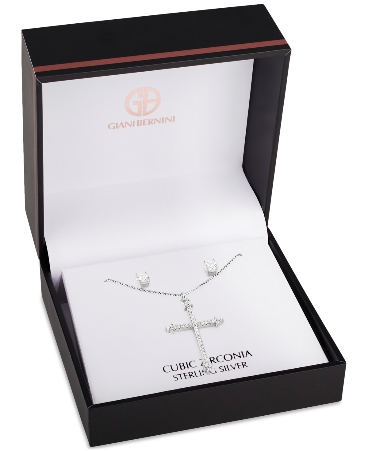 Shop Giani Bernini 2-pc. St Cubic Zirconia Cross Pendant Necklace & Solitaire Stud Earrings In Sterling Silver, Created