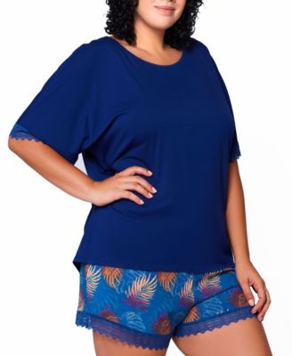 Plus Size 2-Piece Soft Pajama Set Trimmed in Lace