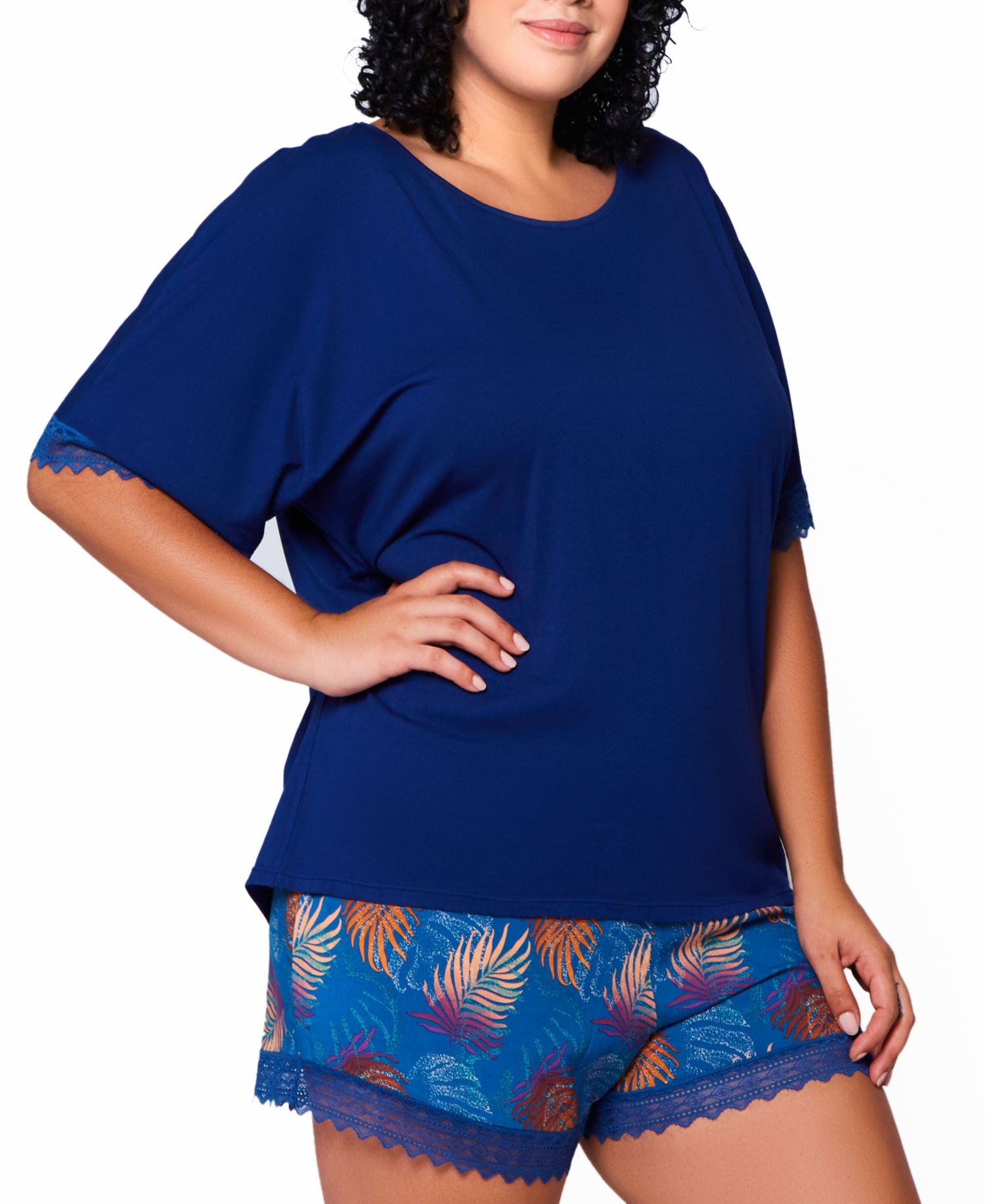 Plus Size 2-Piece Soft Pajama Set Trimmed in Lace