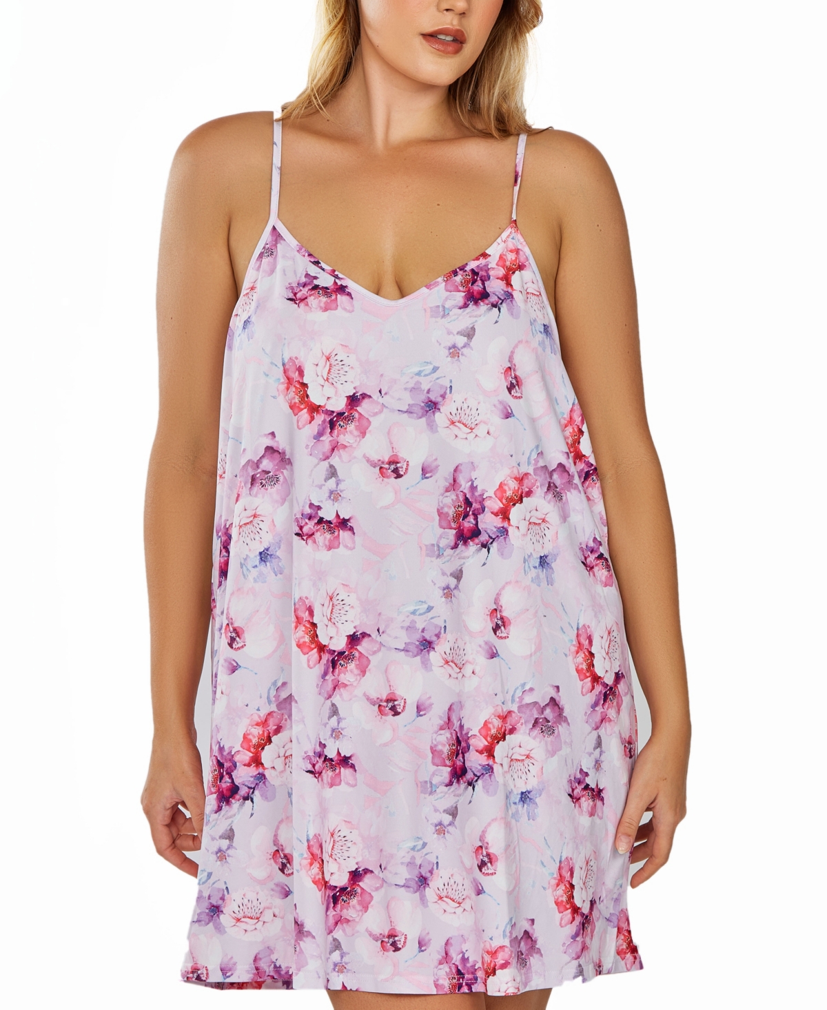 Plus Size 1Pc. Soft Brushed Nightgown Printed in All Over Floral - Purple