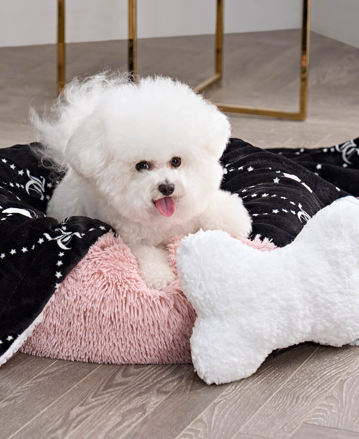Juicy Couture Paw Heart Pet Plush Sherpa Blanket Bone Pillow, Set of 2