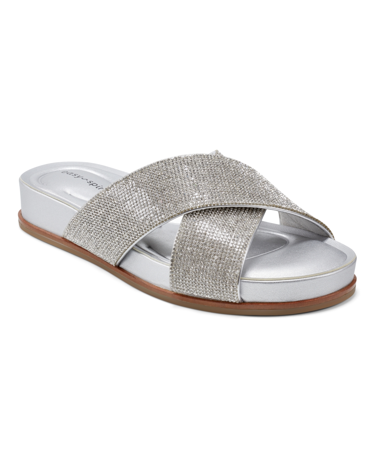 Shop Easy Spirit Women's Judy Embellished Casual Flat Sandals In Silver - Manmade,faux Leather