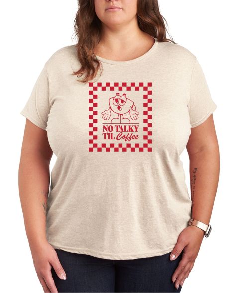 Женская футболка Air Waves Trendy Plus Size No Talky Till Coffee Graphic Short Sleeve, цвет: Бежевый / Хаки