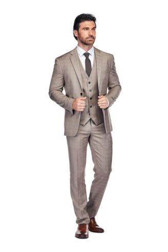 Gino Vitale Men's 3 Piece Slim Fit Brown Check Suit - Macy's
