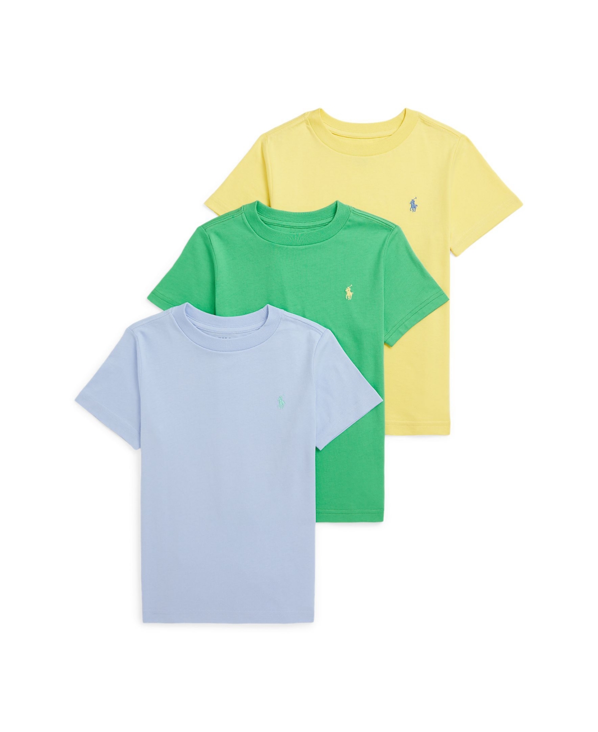 Shop Polo Ralph Lauren Toddler And Little Boys Cotton Jersey Crewneck T-shirt, Pack Of 3 In Blue Hyacinth,classic Kelly,oasis Yell
