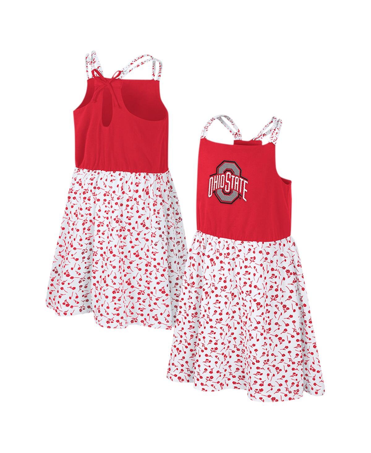 Shop Colosseum Big Girls  Scarlet, White Ohio State Buckeyes Robin Floral Dress In Scarlet,white