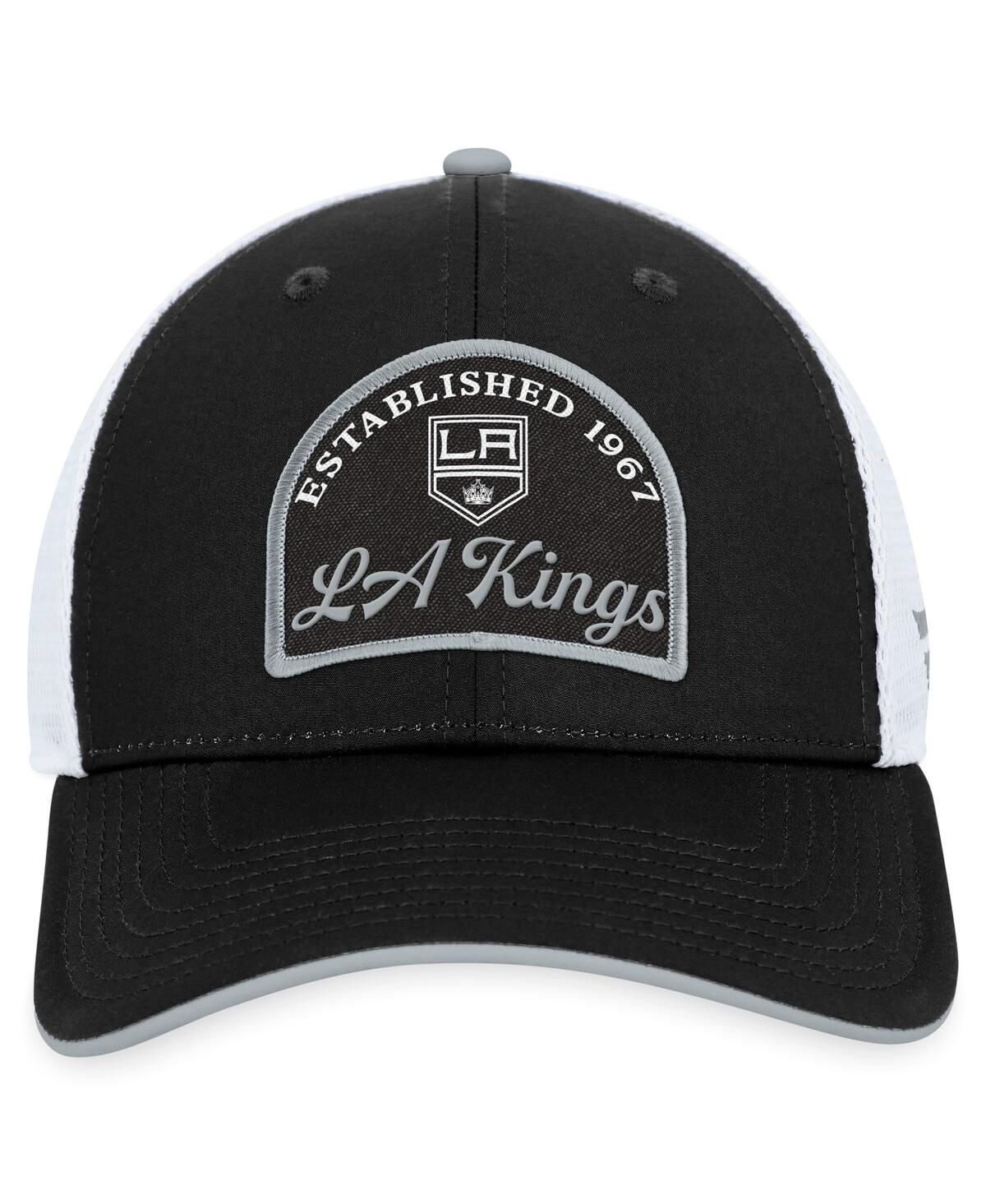 Shop Fanatics Men's  Black, White Los Angeles Kings Fundamental Adjustable Hat In Black,white
