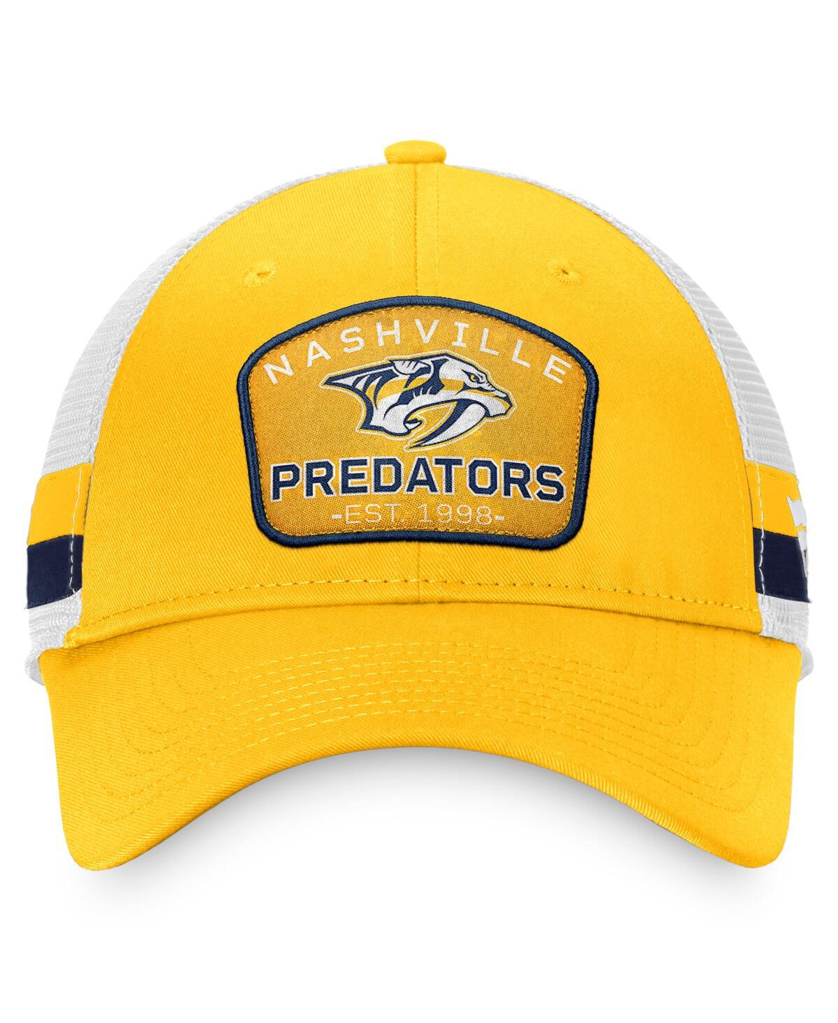 Shop Fanatics Men's  Gold, White Nashville Predators Fundamental Striped Trucker Adjustable Hat In Gold,white
